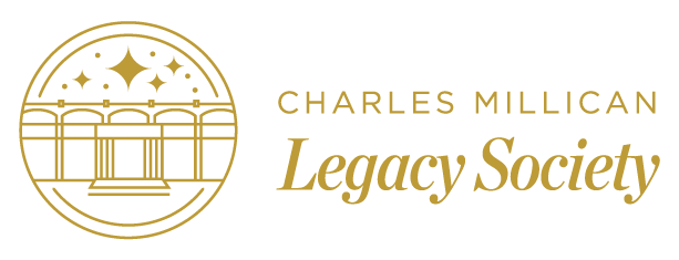 Dr. Charles Millican Legacy Society: UCF gold logo featuring the arches of Millican Hall with the UCF star above.